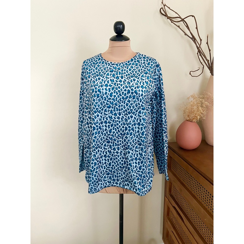 Vintage Y2K Liz Thomas Blue Velour‎ Cheetah Print Blouse